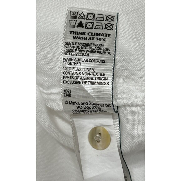 M&S Marks & Spencer Pure Flax Linen Boxy Top Blouse 12 White Lagenlook Beach - Picture 10 of 13